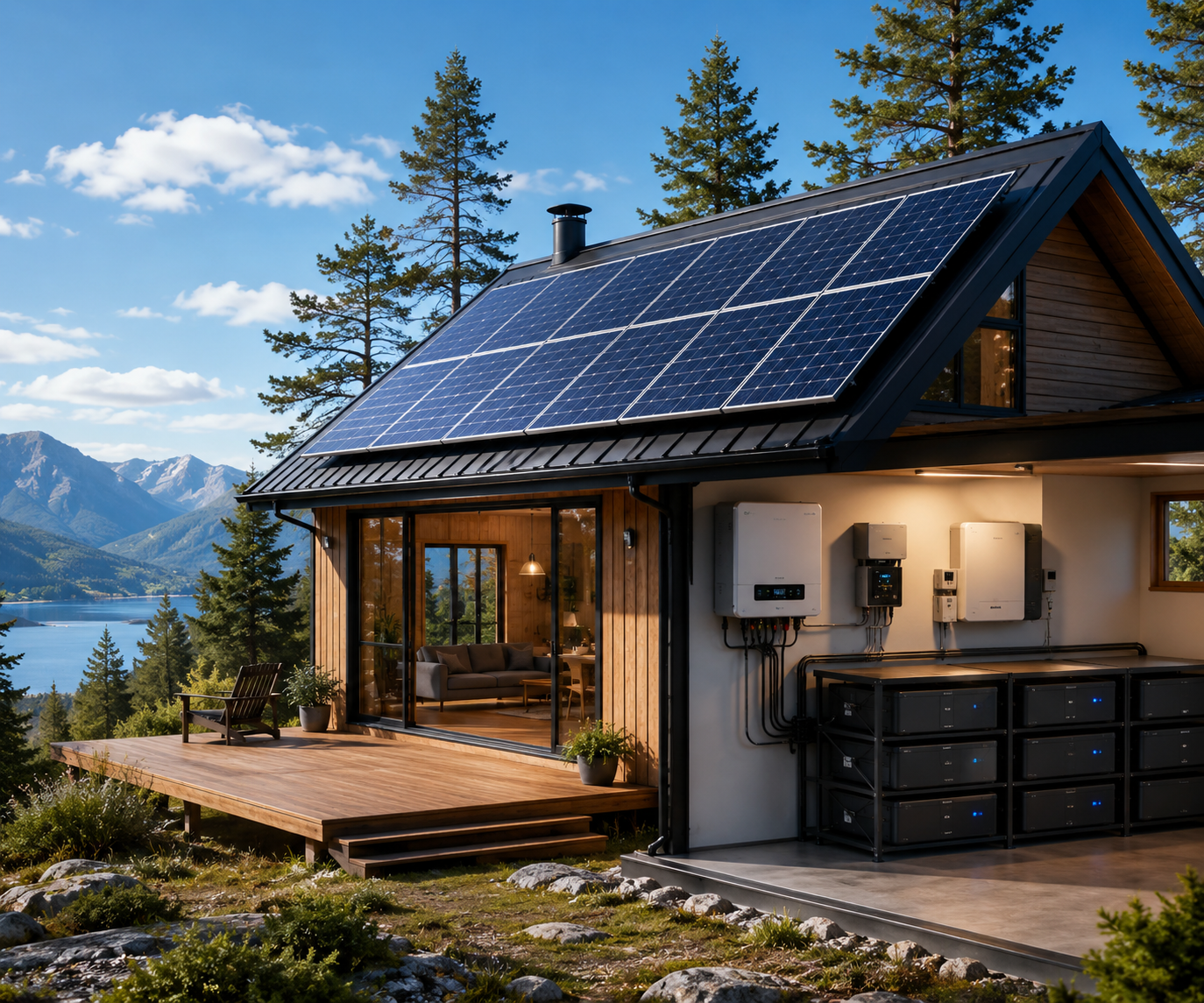 On-grid rooftop solar panels connected to the electricity grid