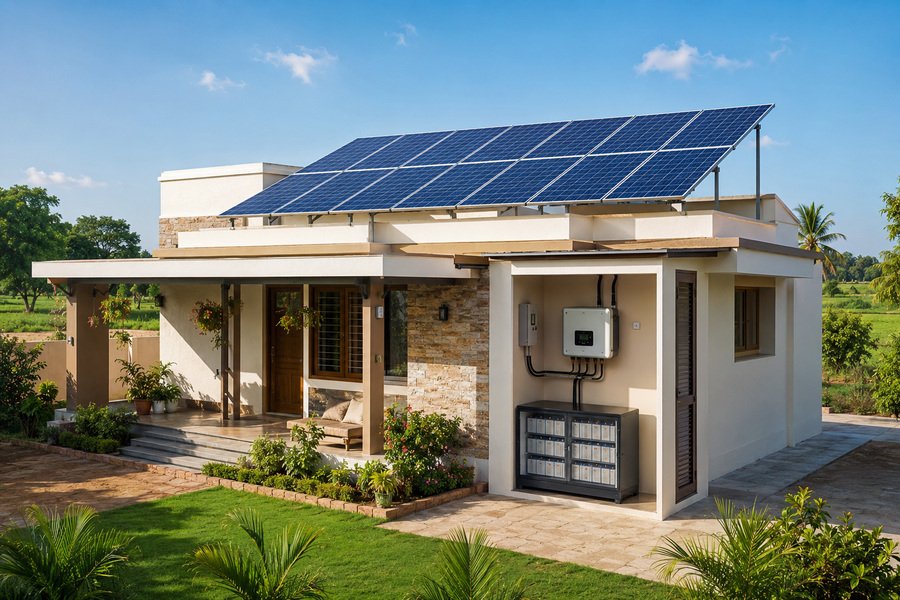 Off-grid solar system with inverter and battery backup