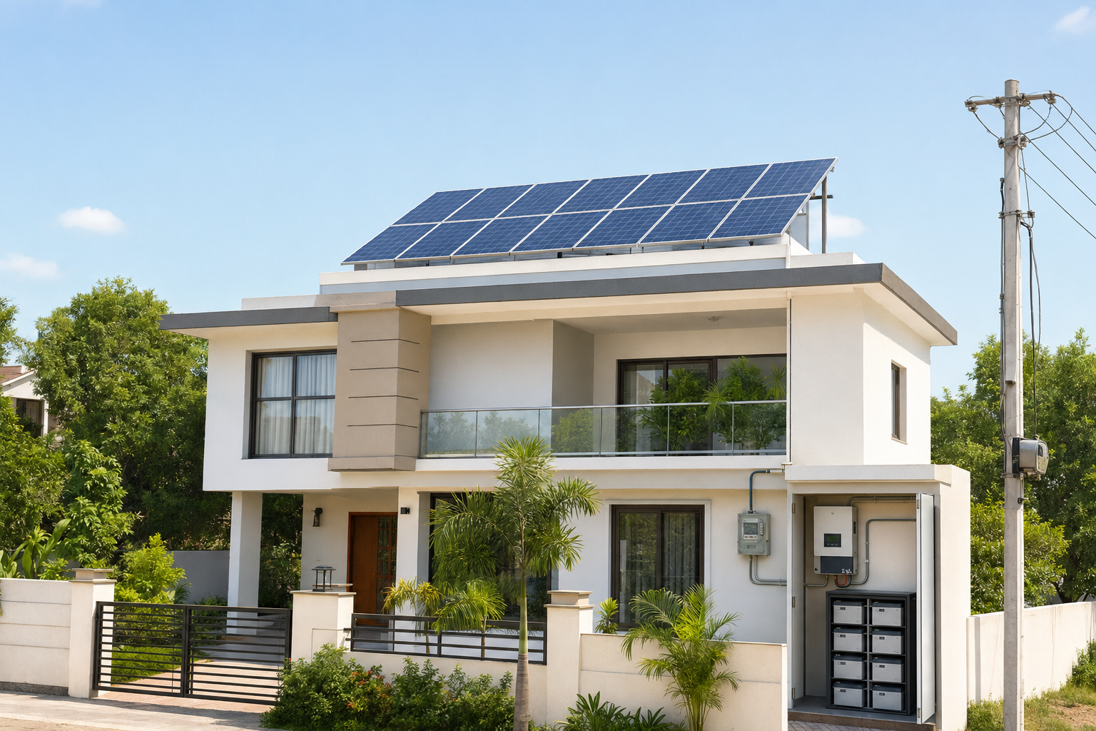 Hybrid rooftop solar system with grid and battery backup