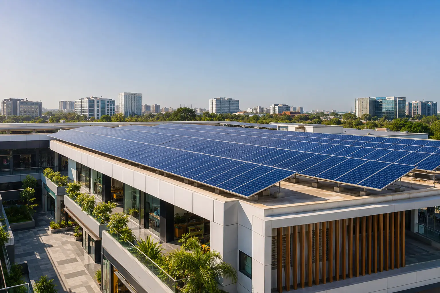 Solar panels installed on a commercial building