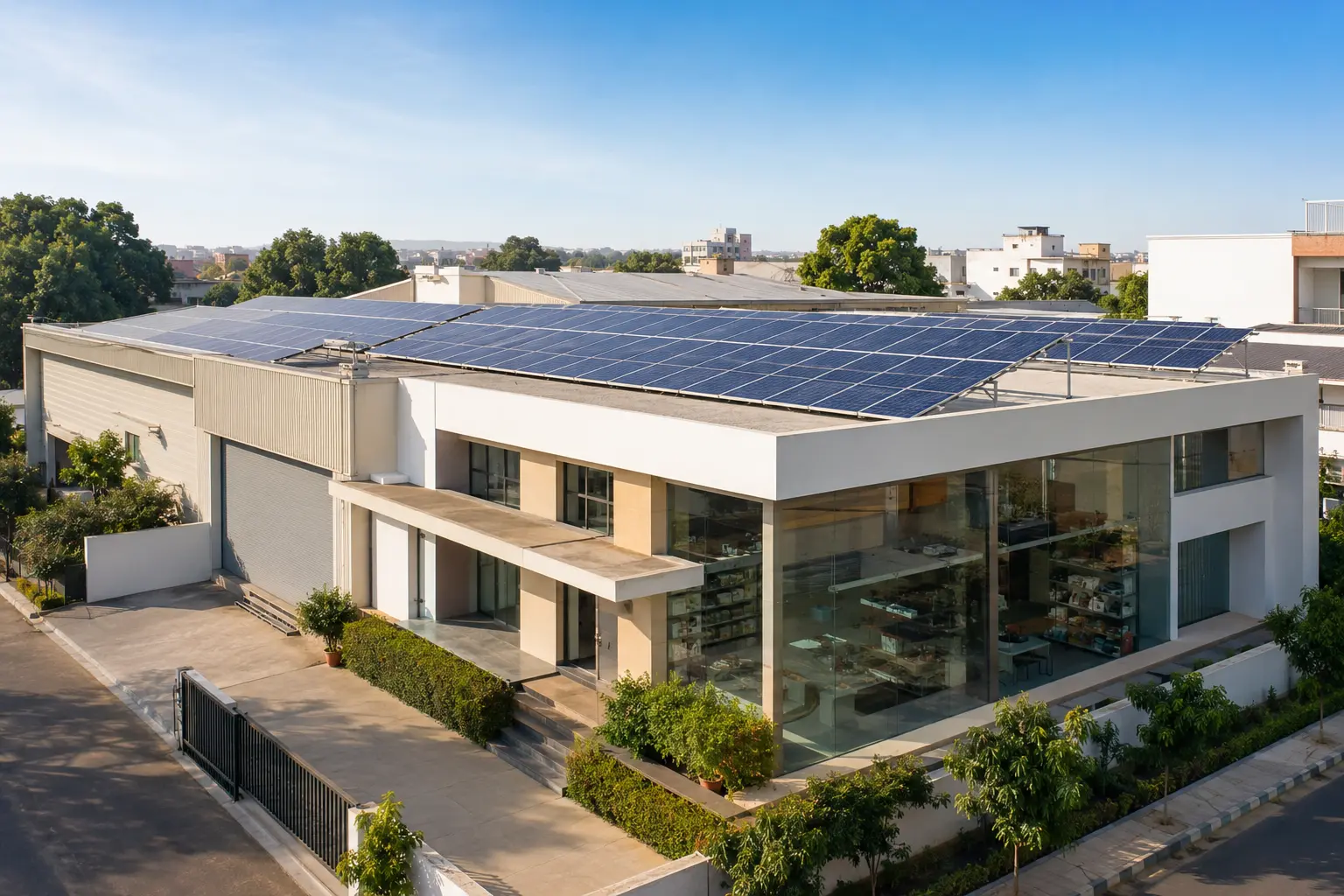 Business property with a rooftop solar installation